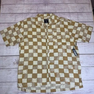 Super Massives Hemd Herren M Senf Retro Karomuster 100% Viskose Camp Shirt - Bild 1 von 8