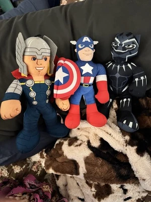 Set Of 4 Plush Marvel Heros Captain America Black Panther Thor Iron Man - Image 1 of 4