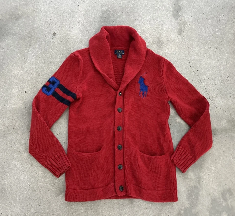 Polo Ralph Lauren Varsity Letterman Sports Cardigan Sweater Kids XL 14 16 - Image 1 of 4