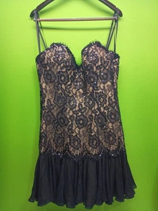  Bob Mackie 1980s Black Strapless Lace Corset Style Dress Above Knee Size 8 - Picture 1 of 17