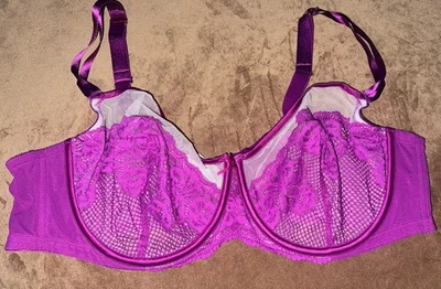 ~CACIQUE 46C SEXY PINK LACE SHEER MESH FULL COVERAGE BRA~LANE BRYANT~ - Image 1 of 4