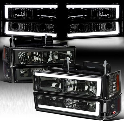 Fits 94-98 Chevy C10 C/K Silverado Tahoe Smoke LED Tube Headlights+Bumper Lamps Foto 1 de 4