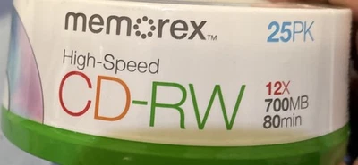 Memorex 25 包高速 CD-RW 可重写 12X 700MB 80 分钟 BLANK CD 全新未拆封 — 第 1/2 张图片