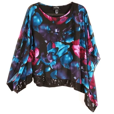 Blusa Joseph Ribkoff Mujer 10 Negra Floral Lentejuelas Kimono Manga Trabajo Top Foto 1 de 4
