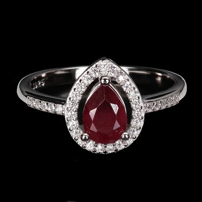 Black Friday 925 Sterling Silver Ring Pear Ruby 7x5mm Natural Jewelry Size 8 - Image 1 of 4