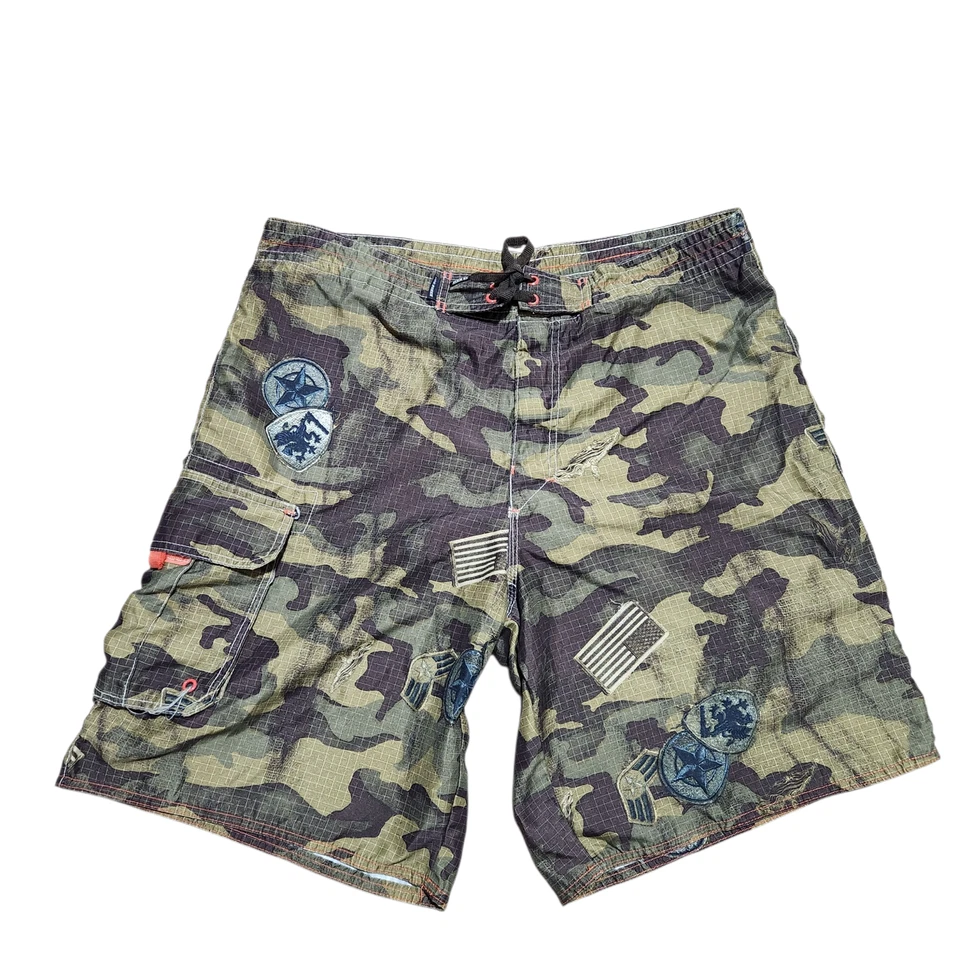 Joe Boxer Board Shorts Trunks 36x10 Hombres Ejército Camuflaje Surf Playa Parche Patriótico Foto 1 de 4