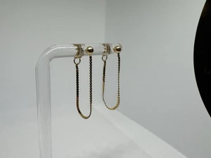 Vintage 14K Solid Yellow Gold Chain Loop Dangle Earrings .74 grams - Picture 1 of 11