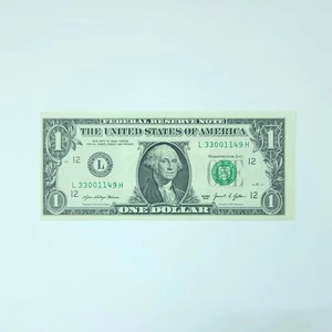 Error 2021 Miscut Misaligned Off Center $1 One Dollar Bill L33001149H - Picture 1 of 3