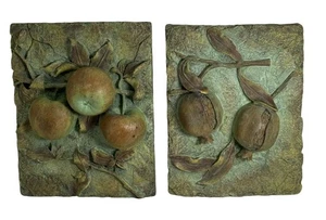 CBK Placas de Pared Caqui Verde Manzana Diseño Relieve Pesado Usado en Excelente Condición Lote de 2 - Imagen 1 de 5