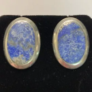 VINTAGE STERLING SILVER BLUE STONE SODALITE? EARRINGS OVAL 7/8” - Bild 1 von 3