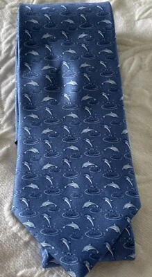 Tommy Hilfiger Corbata Azul Delfines Clásica Seda Agua Hecha en EE. UU. Foto 1 de 4