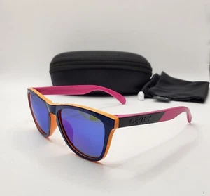 New OAKLEY FROGSKINS Custom Pink Orange Black w/ Blue POLARIZED Sunglasses RARE! - Picture 1 of 4