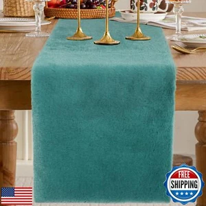 Duduta Runner da Tavolo in Ecopelliccia Blu Teal 11,8 pollici x 31,5 pollici, Comodino Soffice Vicino - Foto 1 di 5