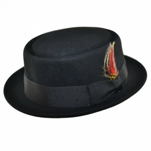 Superb Quality Hand Made 100% Wool Porkpie Pork Pie Hat in Black 4 Sizes - Picture 1 of 3