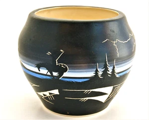 Vintage Vase schwarz und blau Indianer Indianer signiert Mike Navajo - Bild 1 von 9