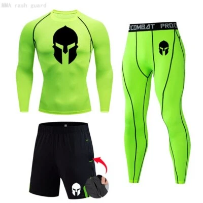 Mens GYM Spartan Compression Running Rash-guard Base Layer shorts Leggings MMA - Image 1 of 4