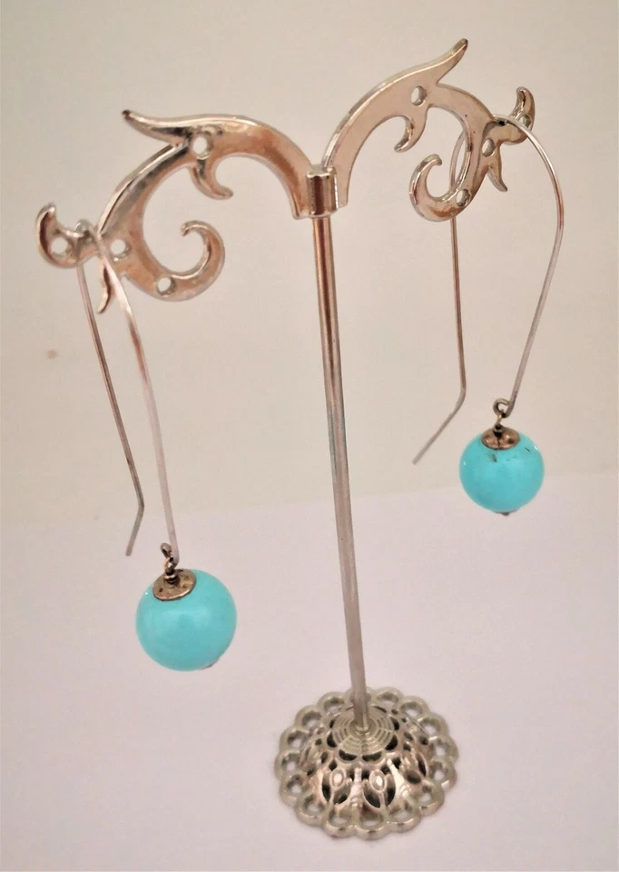 ORECCHINI DONNA ARGENTO 925 PENDENTI LUNGHI PERLINA RESINA TURCHESE CELESTE - Immagine 1 di 1