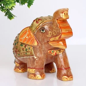 Estatua de elefante de buena suerte de 4,92" para decoración del hogar 666 g obra de arte de jade amarillo natural - Imagen 1 de 5