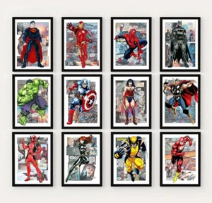 Superhero Poster Prints Comic Book Style Wall Art Posters Marvel DC Pictures - Picture 1 of 14