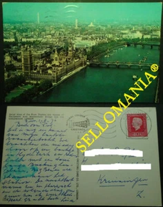 POSTCARD LONDON AERIAL VIEW RIVER THAMES WESTMINSTER ENGLAND BOATS CC04913 UK - Foto 1 di 1