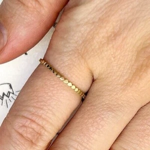 14K Gold Yellow Hearts Stackable Band Ring - Picture 1 of 5