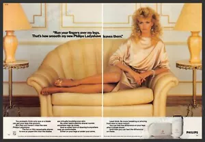 Sofá de piernas Philips Ladyshave década de 1980 anuncio impreso (2 páginas) 1982 - Imagen 1 de 1