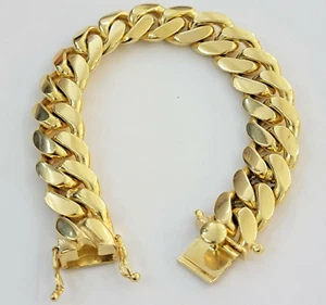 Men's 10k Yellow Gold Bracelet 9 Inch Miami Cuban Link 13mm Real SOLID Strong - Picture 1 of 7