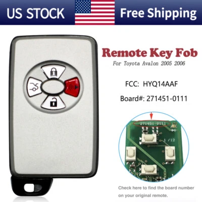 LLAVERO REMOTO INTELIGENTE SIN LLAVE PARA TOYOTA AVALON 2005 2006 HYQ14AAF 271451-0111 Foto 1 de 4
