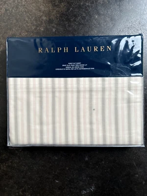 Ralph Lauren Francoise Dominique Stripe King Flat Sheet Cream 100% Cotton New - Image 1 of 4