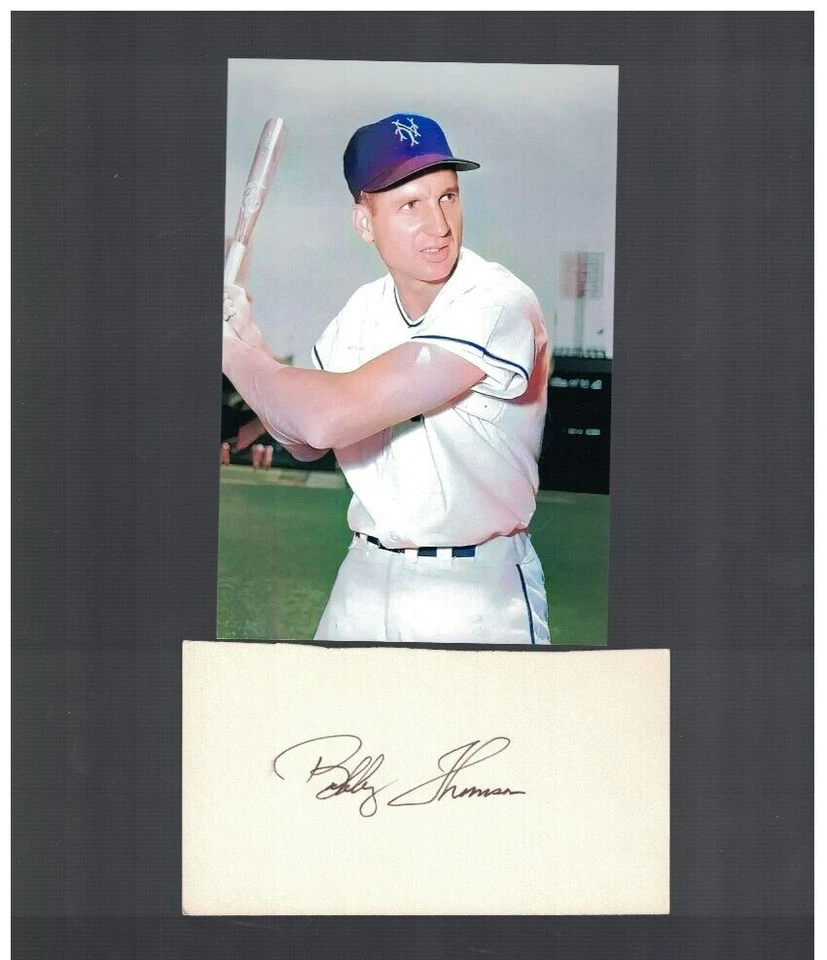 Bobby Thomson New York Giants Signed Cut Index Card With Photo W/Our COA - Image 1 of 1