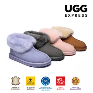 EVERAU® Women Men Slippers Australian Sheepskin Wool Ankle Boots Nonslip Mallow - Picture 1 of 30
