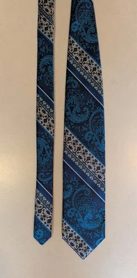 Corbata De Colección Givenchy Monsieur Funky, Retro Azul y Plateado Paisley Rayas Foto 1 de 4