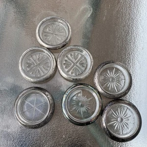 Sottobicchieri 925 7 pezzi Frank Whiting argento sterling vetro collezione antica tenuta - Foto 1 di 7