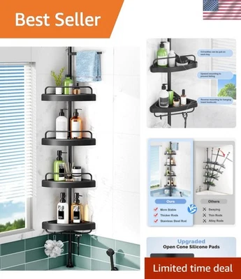 Canto chuveiro caddy poste de tensão: 4 camadas organizador de armazenamento de xampu para dentro... - Imagem 1 de 4