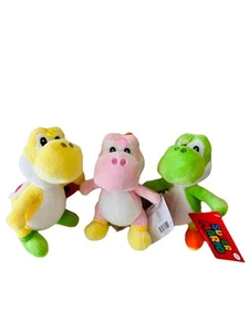 "Juego de 3 juguetes suaves Yoshi de peluche verde, rosa y amarillo de Super Mario World 7"" ¡NUEVO! - Imagen 1 de 5