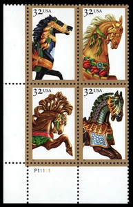 US Scott # 2979a, Carousel Horses, Plate Block of (4) 1995 32¢ Stamps, MNH - Picture 1 of 1