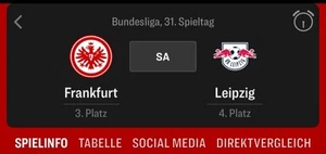 1x Ticket Eintracht Frankfurt - RB Leipzig Fußball Samstag - Bild 1 von 1