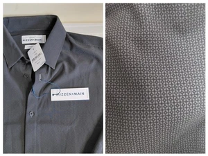 NEU Mizzen Main Herren XL Leeward Hemd dunkelgrau Knopfleiste gedeckt geometrisch - Bild 1 von 9