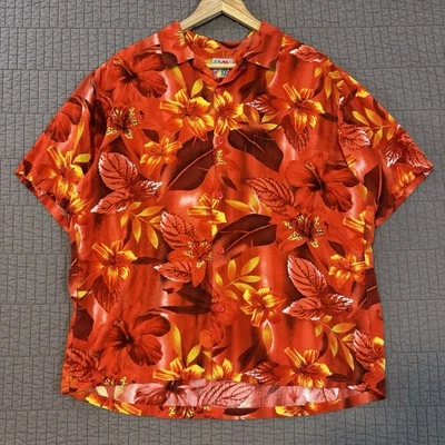 Vintage Jams World Hawaiian Shirt Men's Large Red Hibiscus Flowers Pocket Rayon - Image 1 of 4