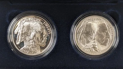 2001 P and D American Buffalo Commemorative Silver 2-Coin Set w/ Box & COA - Image 1 of 4