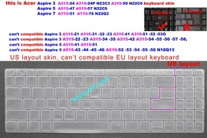 US Keyboard Skin Cover for Acer A315-24 -24P N23C3 A315-59 N22C6 A515-47 A515-57 - Picture 1 of 6