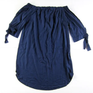 NWT LASCANA 100% Rayon Navy Blue Off Shoulder Short Sleeve Tunic Shift Dress 10 - Picture 1 of 5