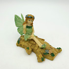 Fairy Figurine By Shudehill Resin Fairy With Green Dress & Wings Sitting On Log