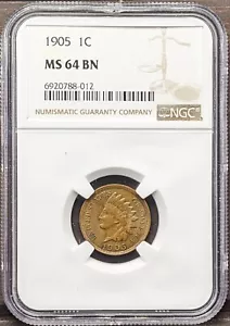 1905 U.S. Indian Head Cent NGC MS 64 Brown - Picture 1 of 4