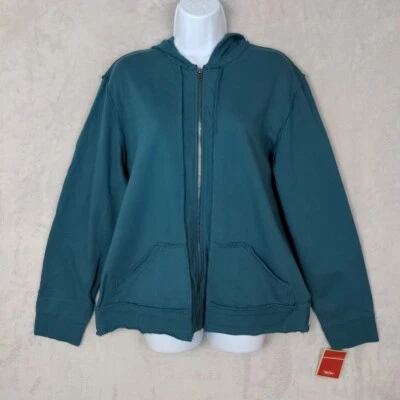 Mossimo Full Zip Jacket Hoodie Women 1X Teal Exposed Seam Pocket Casual Comfort - Image 1 of 4
