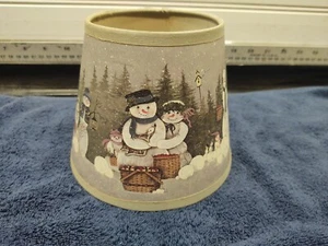 Vintage Mini Paper Lamp Shade Snowman Family Winter Art Holiday Christmas - Picture 1 of 7