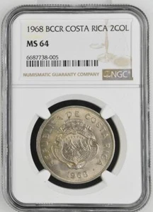 Costa Rica 2 Colones 1968 BCCR NGC MS 64 - Picture 1 of 2