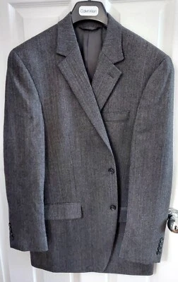 Unused Wool 42L Herringbone Gray Sport Coat Bill Blass Essentials Notch Lapel - Image 1 of 4