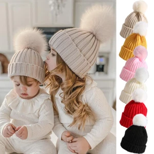 NEW Winter Warm Big Pompom Baby Knitted Hat Cute Hairball Newbor - Picture 1 of 20