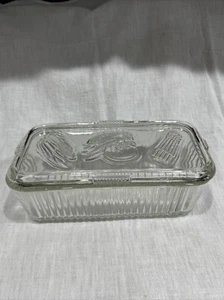 Vintage Federal Clear Glass Ribbed Refrigerator Dish 8 1/2 x 4 with lid - Picture 1 of 8